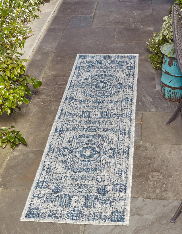 Blue 2' x 6' 1 Outdoor Traditional Runner Area Rug Weather Resistant for Patio, Deck, Terrace, Balcony, Porch