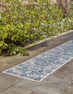 Blue 2' x 8' Outdoor Traditional Runner Area Rug Weather Resistant for Patio, Deck, Terrace, Balcony, Porch Classical Design Outside Carpet for Sale at Rug Engine