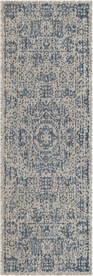 Blue 2' x 6' 1 Outdoor Traditional Runner Area Rug Weather Resistant for Patio, Deck, Terrace, Balcony, Porch