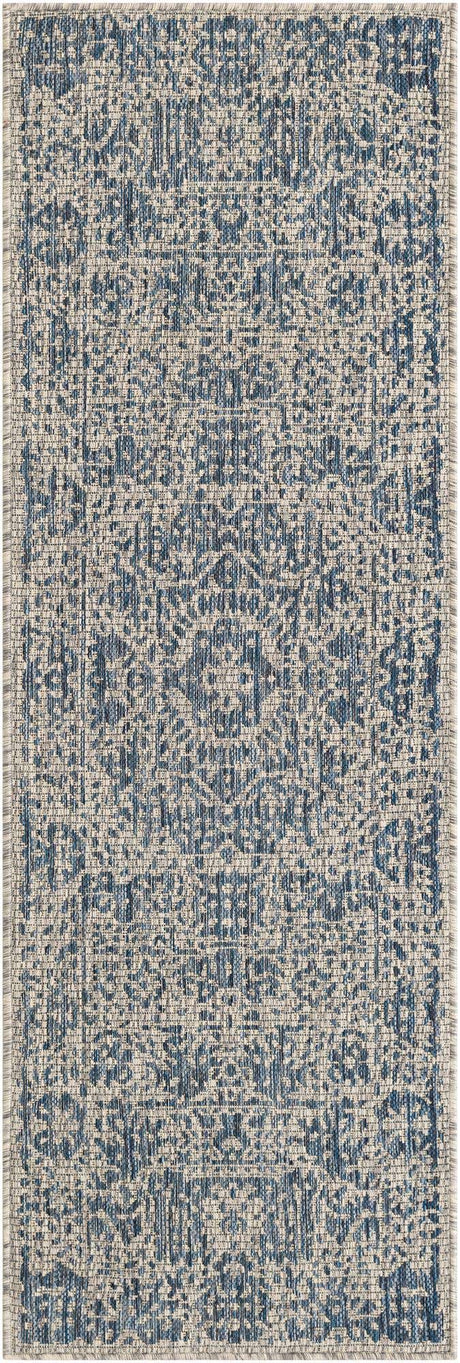 Blue 2' x 6' 1 Outdoor Traditional Runner Area Rug Weather Resistant for Patio, Deck, Terrace, Balcony, Porch