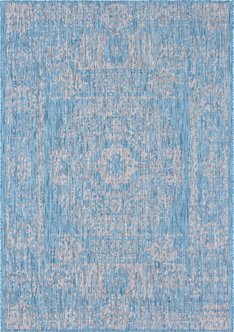 Light Aqua 7' 1 x 10' Outdoor Traditional Rectangle Rug