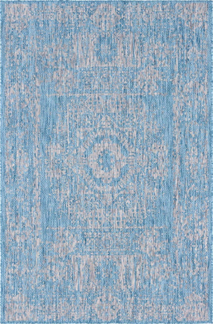 Light Aqua 6' 1 x 9' Outdoor Traditional Rectangle Rug