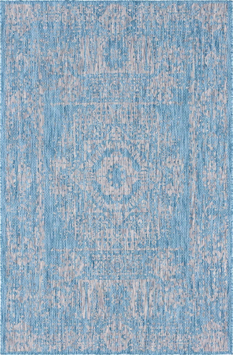 Light Aqua 6' 1 x 9' Outdoor Traditional Rectangle Rug