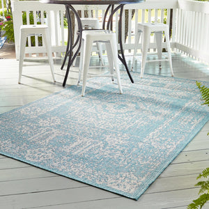 Light Aqua 6' 1 x 9' Outdoor Traditional Rectangle Rug