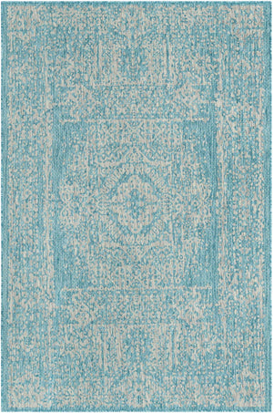 Light Aqua 5' 3 x 8' Outdoor Traditional Rectangle Area Rug Weather Resistant for Patio, Deck, Terrace, Balcony, Porch Classical Design Outside Carpet for Sale at Rug Engine