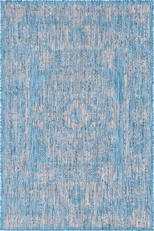 Light Aqua 4' 1 x 6' 1 Outdoor Traditional Rectangle Area Rug Weather Resistant for Patio, Deck, Terrace, Balcony, Porch Classical Design Outside Carpet for Sale at Rug Engine