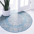 Light Aqua 4' 1 x 4' 1 Outdoor Traditional Round Area Rug Weather Resistant for Patio, Deck, Terrace, Balcony, Porch Classical Design Outside Carpet for Sale at Rug Engine