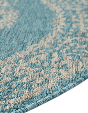 Light Aqua 4' 1 x 4' 1 Outdoor Traditional Round Area Rug Weather Resistant for Patio, Deck, Terrace, Balcony, Porch Classical Design Outside Carpet for Sale at Rug Engine