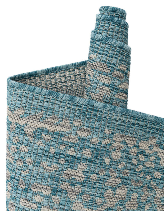Light Aqua 4' 1 x 4' 1 Outdoor Traditional Round Area Rug Weather Resistant for Patio, Deck, Terrace, Balcony, Porch Classical Design Outside Carpet for Sale at Rug Engine