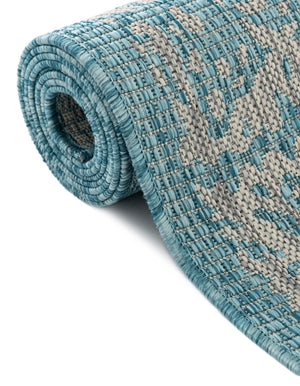 Light Aqua 4' 1 x 4' 1 Outdoor Traditional Round Area Rug Weather Resistant for Patio, Deck, Terrace, Balcony, Porch Classical Design Outside Carpet for Sale at Rug Engine