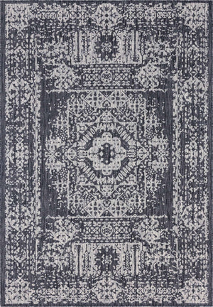 Charcoal Gray 9' x 12' Outdoor Traditional Rectangle Area Rug Weather Resistant for Patio, Deck, Terrace, Balcony, Porch Classical Design Outside Carpet for Sale at Rug Engine