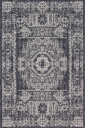 Charcoal Gray 6' 1 x 9' Outdoor Traditional Rectangle Area Rug Weather Resistant for Patio, Deck, Terrace, Balcony, Porch