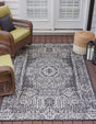 Charcoal Gray 7' 10 x 11' Outdoor Traditional Rectangle Area Rug Weather Resistant for Patio, Deck, Terrace, Balcony, Porch Classical Design Outside Carpet for Sale at Rug Engine