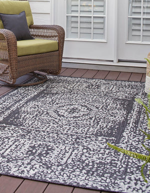 Charcoal Gray 6' 1 x 9' Outdoor Traditional Rectangle Area Rug Weather Resistant for Patio, Deck, Terrace, Balcony, Porch