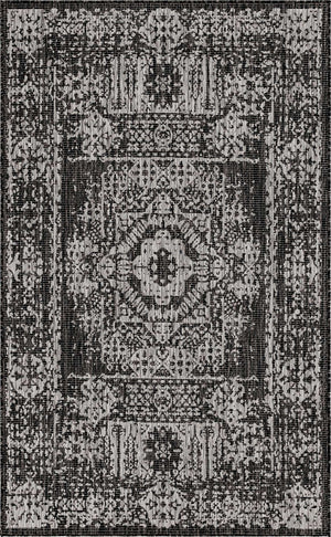 Charcoal Gray 5' 3 x 8' Outdoor Traditional Rectangle Area Rug Weather Resistant for Patio, Deck, Terrace, Balcony, Porch Classical Design Outside Carpet for Sale at Rug Engine