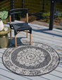 Charcoal Gray 6' 1 x 6' 1 Outdoor Traditional Round Area Rug Weather Resistant for Patio, Deck, Terrace, Balcony, Porch Classical Design Outside Carpet for Sale at Rug Engine