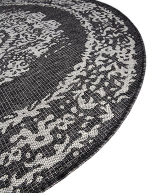 Charcoal Gray 10' x 10' Outdoor Traditional Round Area Rug Weather Resistant for Patio, Deck, Terrace, Balcony, Porch Classical Design Outside Carpet for Sale at Rug Engine