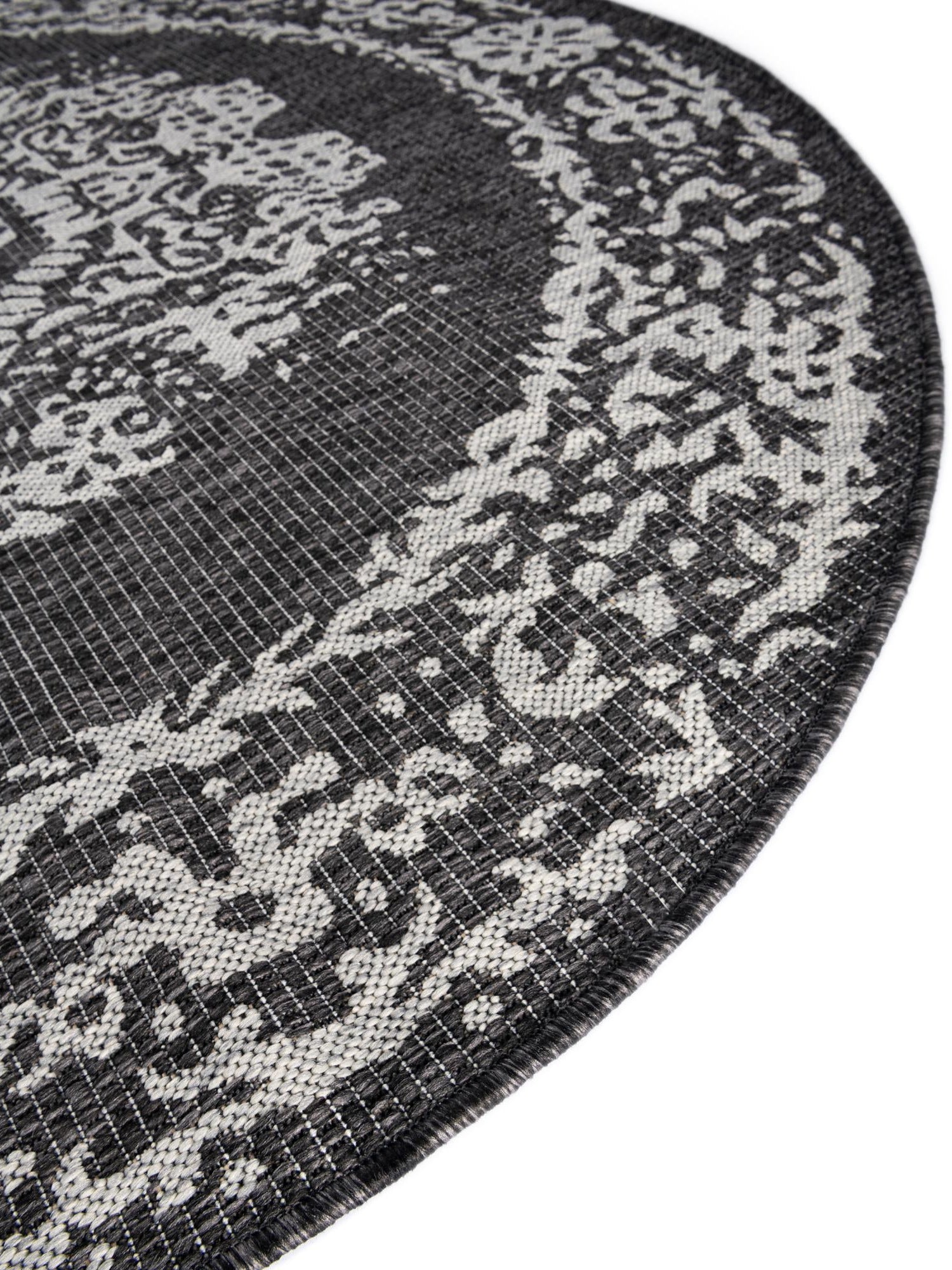 Charcoal Gray 5' 3 x 5' 3 Outdoor Traditional Round Area Rug Weather Resistant for Patio, Deck, Terrace, Balcony, Porch Classical Design Outside Carpet for Sale at Rug Engine