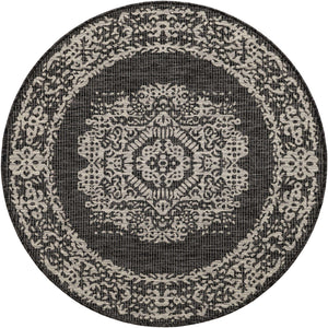 Charcoal Gray 4' 1 x 4' 1 Outdoor Traditional Round Area Rug Weather Resistant for Patio, Deck, Terrace, Balcony, Porch Classical Design Outside Carpet for Sale at Rug Engine
