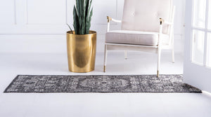 Charcoal Gray 2' x 6' 1 Outdoor Traditional Runner Area Rug Weather Resistant for Patio, Deck, Terrace, Balcony, Porch Classical Design Outside Carpet for Sale at Rug Engine
