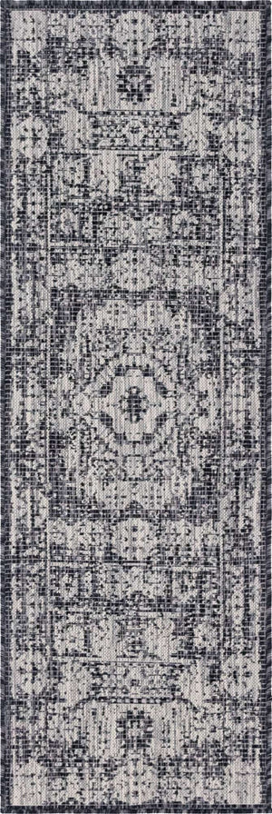 Charcoal Gray 2' x 6' 1 Outdoor Traditional Runner Area Rug Weather Resistant for Patio, Deck, Terrace, Balcony, Porch Classical Design Outside Carpet for Sale at Rug Engine