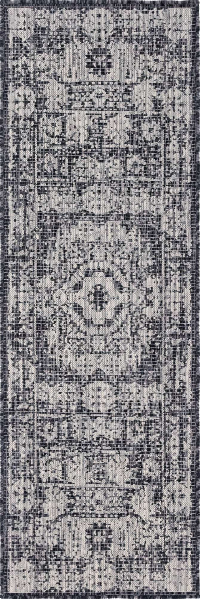 Charcoal Gray 2' x 6' 1 Outdoor Traditional Runner Area Rug Weather Resistant for Patio, Deck, Terrace, Balcony, Porch Classical Design Outside Carpet for Sale at Rug Engine
