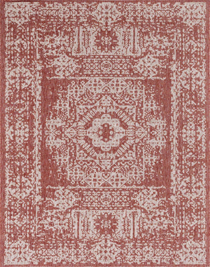 Rust Red 9' x 12' Outdoor Traditional Rectangle Area Rug Weather Resistant for Patio, Deck, Terrace, Balcony, Porch Classical Design Outside Carpet for Sale at Rug Engine