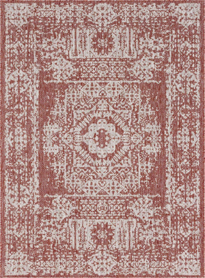 Rust Red 7' 10 x 11' Outdoor Traditional Rectangle Area Rug Weather Resistant for Patio, Deck, Terrace, Balcony, Porch Classical Design Outside Carpet for Sale at Rug Engine