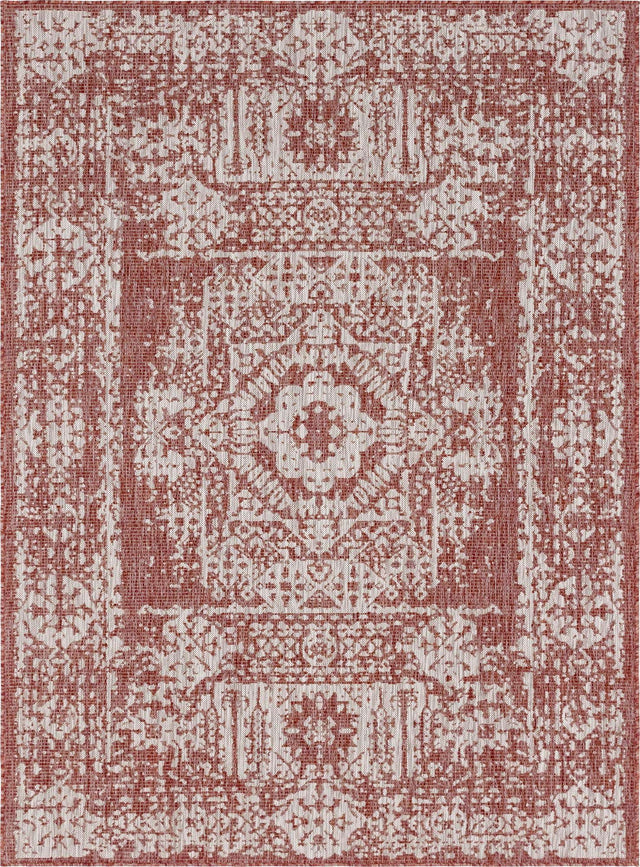 Rust Red 7' 10 x 11' Outdoor Traditional Rectangle Area Rug Weather Resistant for Patio, Deck, Terrace, Balcony, Porch Classical Design Outside Carpet for Sale at Rug Engine