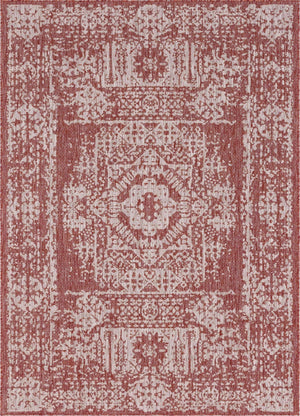 Rust Red 7' 1 x 10' Outdoor Traditional Rectangle Area Rug Weather Resistant for Patio, Deck, Terrace, Balcony, Porch Classical Design Outside Carpet for Sale at Rug Engine