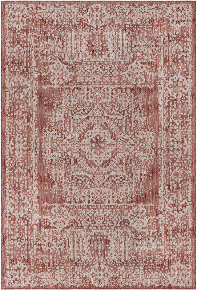 Rust Red 6' 1 x 9' Outdoor Traditional Rectangle Area Rug Weather Resistant for Patio, Deck, Terrace, Balcony, Porch Classical Design Outside Carpet for Sale at Rug Engine