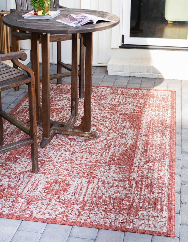 Rust Red 9' x 12' Outdoor Traditional Rectangle Area Rug Weather Resistant for Patio, Deck, Terrace, Balcony, Porch Classical Design Outside Carpet for Sale at Rug Engine