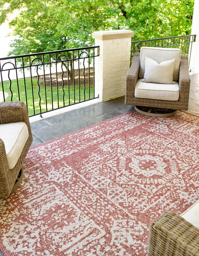 Rust Red 7' 1 x 10' Outdoor Traditional Rectangle Area Rug Weather Resistant for Patio, Deck, Terrace, Balcony, Porch Classical Design Outside Carpet for Sale at Rug Engine