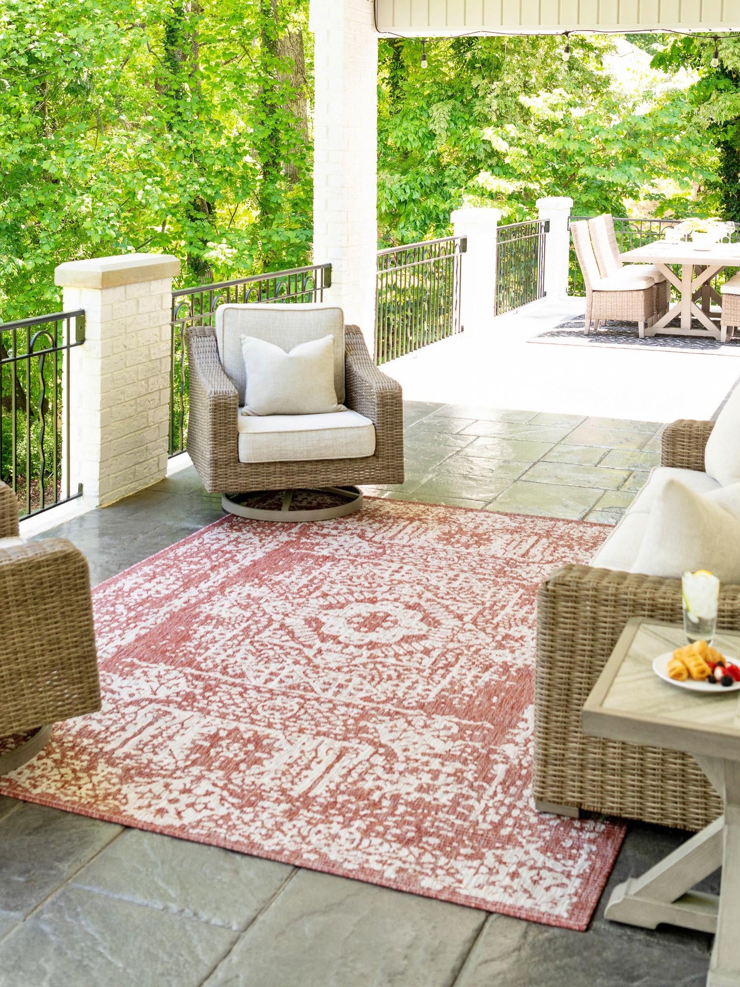 Rust Red 5' 3 x 8' Outdoor Traditional Rectangle Area Rug Weather Resistant for Patio, Deck, Terrace, Balcony, Porch Classical Design Outside Carpet for Sale at Rug Engine