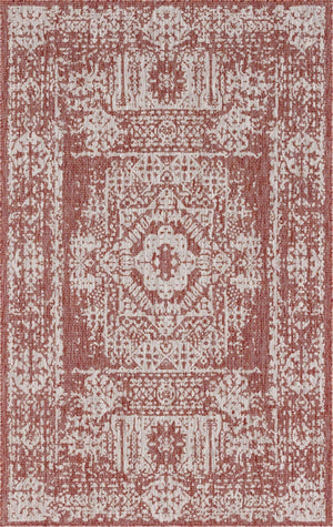 Rust Red 5' 3 x 8' Outdoor Traditional Rectangle Area Rug Weather Resistant for Patio, Deck, Terrace, Balcony, Porch Classical Design Outside Carpet for Sale at Rug Engine