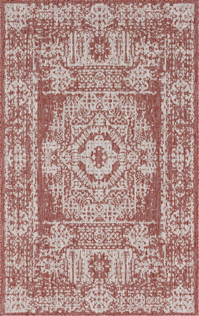 Rust Red 5' 3 x 8' Outdoor Traditional Rectangle Area Rug Weather Resistant for Patio, Deck, Terrace, Balcony, Porch Classical Design Outside Carpet for Sale at Rug Engine