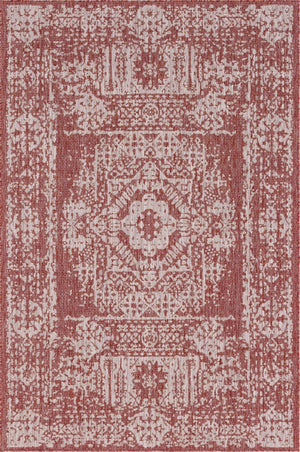 Rust Red 4' 1 x 6' 1 Outdoor Traditional Rectangle Area Rug Weather Resistant for Patio, Deck, Terrace, Balcony, Porch Classical Design Outside Carpet for Sale at Rug Engine