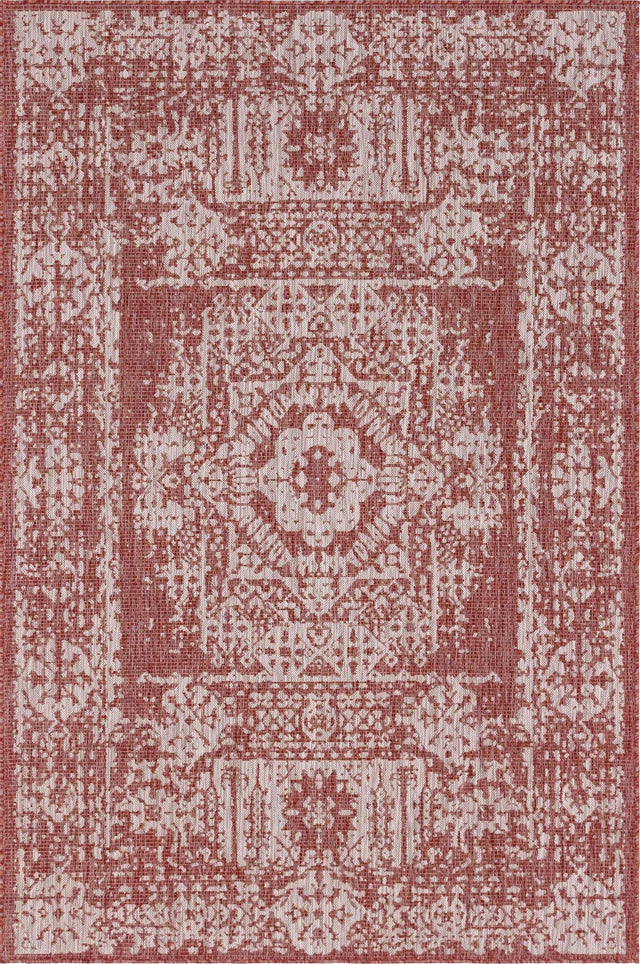 Rust Red 4' 1 x 6' 1 Outdoor Traditional Rectangle Area Rug Weather Resistant for Patio, Deck, Terrace, Balcony, Porch Classical Design Outside Carpet for Sale at Rug Engine