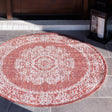 Rust Red 4' 1 x 4' 1 Outdoor Traditional Round Area Rug Weather Resistant for Patio, Deck, Terrace, Balcony, Porch Classical Design Outside Carpet for Sale at Rug Engine