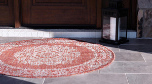 Rust Red 4' 1 x 4' 1 Outdoor Traditional Round Area Rug Weather Resistant for Patio, Deck, Terrace, Balcony, Porch Classical Design Outside Carpet for Sale at Rug Engine