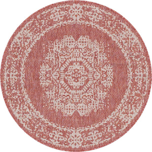 Rust Red 4' 1 x 4' 1 Outdoor Traditional Round Area Rug Weather Resistant for Patio, Deck, Terrace, Balcony, Porch Classical Design Outside Carpet for Sale at Rug Engine