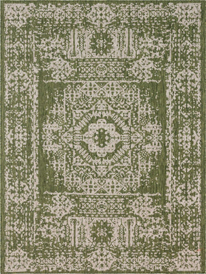 Green 9' x 12' Outdoor Traditional Rectangle Area Rug Weather Resistant for Patio, Deck, Terrace, Balcony, Porch Classical Design Outside Carpet for Sale at Rug Engine