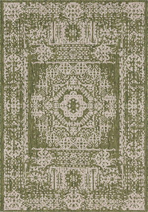 Green 7' 1 x 10' Outdoor Traditional Rectangle Area Rug Weather Resistant for Patio, Deck, Terrace, Balcony, Porch Classical Design Outside Carpet for Sale at Rug Engine