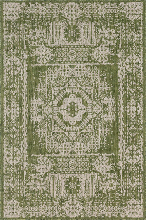 Green 6' 1 x 9' Outdoor Traditional Rectangle Area Rug Weather Resistant for Patio, Deck, Terrace, Balcony, Porch Classical Design Outside Carpet for Sale at Rug Engine