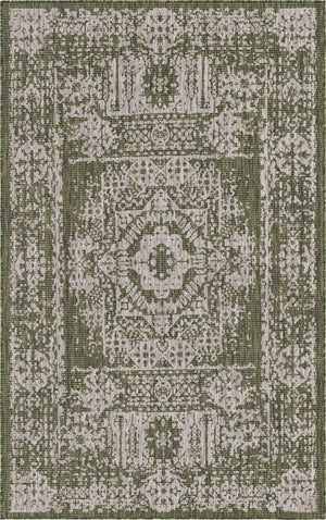 Green 5' 3 x 8' Outdoor Traditional Rectangle Area Rug Weather Resistant for Patio, Deck, Terrace, Balcony, Porch Classical Design Outside Carpet for Sale at Rug Engine