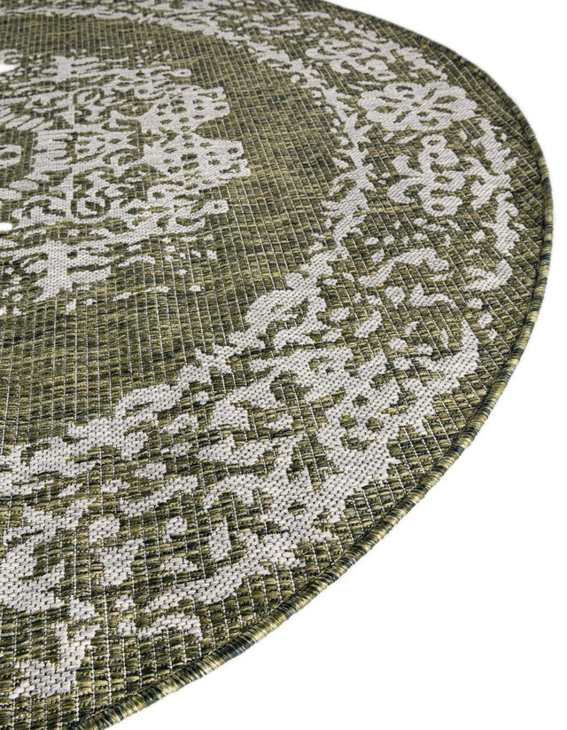 Green 4' 1 x 4' 1 Outdoor Traditional Round Area Rug Weather Resistant for Patio, Deck, Terrace, Balcony, Porch Classical Design Outside Carpet for Sale at Rug Engine