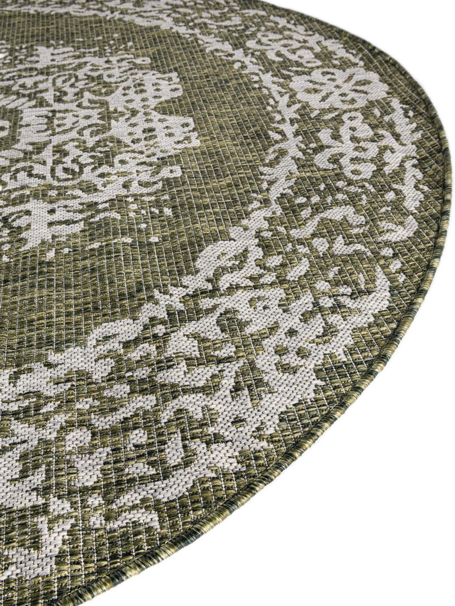 Green 7' 10 x 7' 10 Outdoor Traditional Round Area Rug Weather Resistant for Patio, Deck, Terrace, Balcony, Porch Classical Design Outside Carpet for Sale at Rug Engine