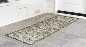 Green 2' x 8' Outdoor Traditional Runner Area Rug Weather Resistant for Patio, Deck, Terrace, Balcony, Porch Classical Design Outside Carpet for Sale at Rug Engine