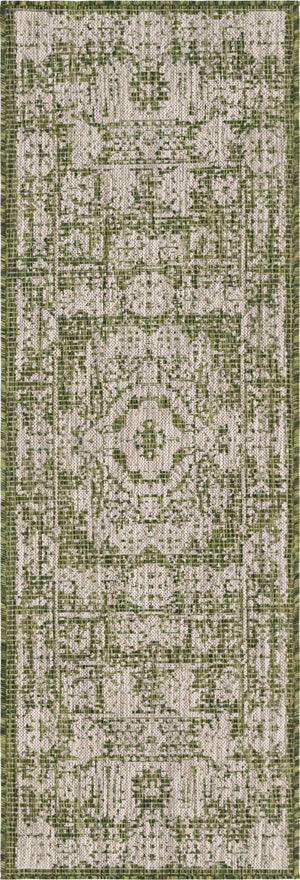 Green 2' x 6' 1 Outdoor Traditional Runner Area Rug Weather Resistant for Patio, Deck, Terrace, Balcony, Porch Classical Design Outside Carpet for Sale at Rug Engine