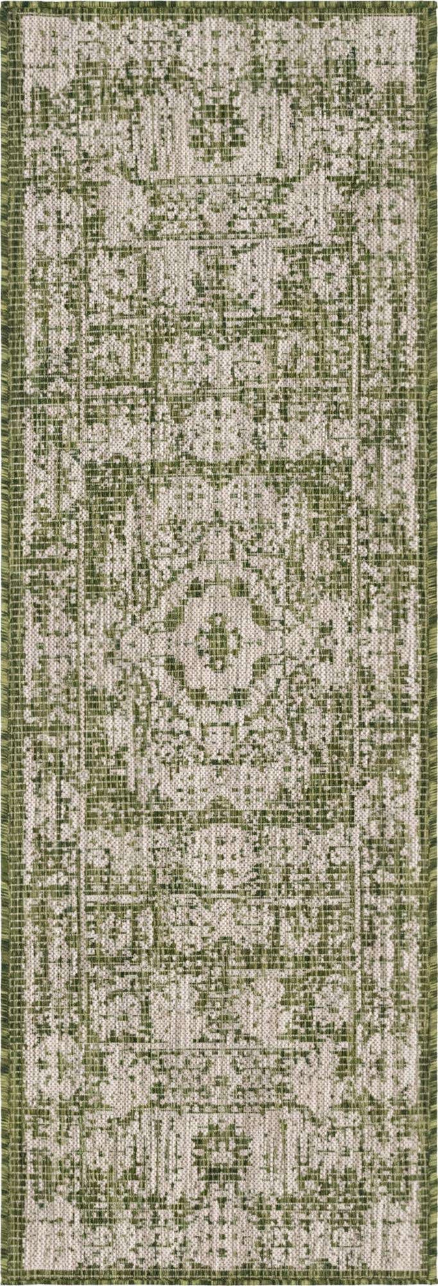 Green 2' x 6' 1 Outdoor Traditional Runner Area Rug Weather Resistant for Patio, Deck, Terrace, Balcony, Porch Classical Design Outside Carpet for Sale at Rug Engine
